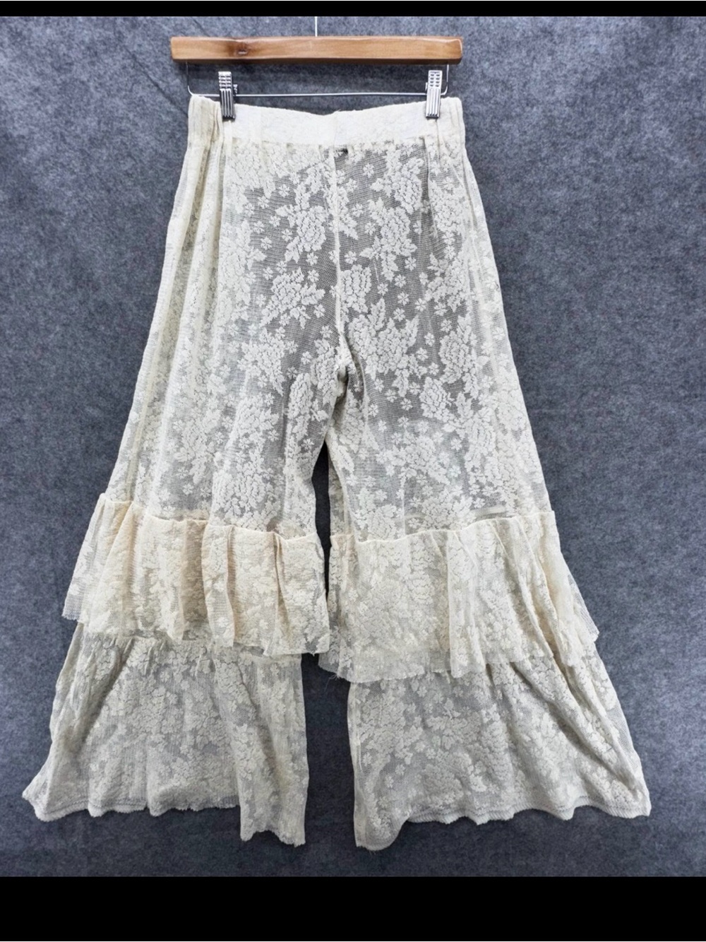 Lace Tiered Wide-Leg Pants - Cream - Picture 3 of 9